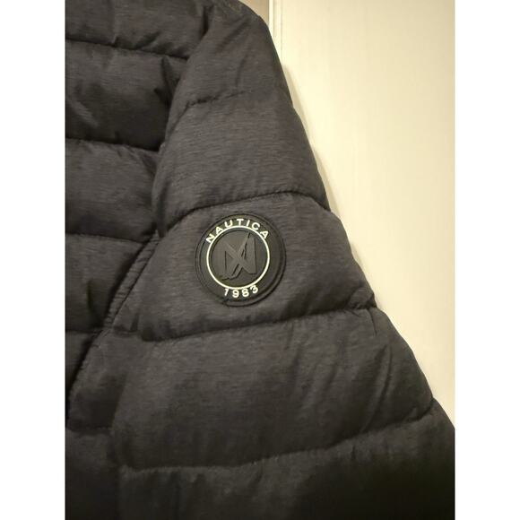 Nautica Women’s Puffer Coat Black Long Quilted Jacket Zip Front Size M - Picture 6 of 8